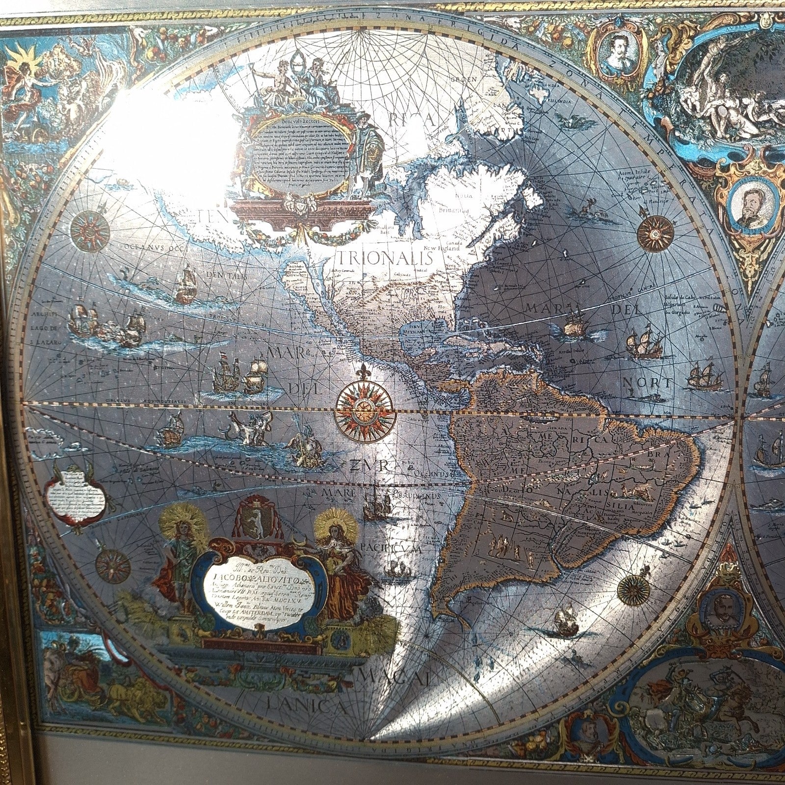 Framed Blaeu Wall Map Print – Nova Orbis Tabula c.1665 Decorative World Map