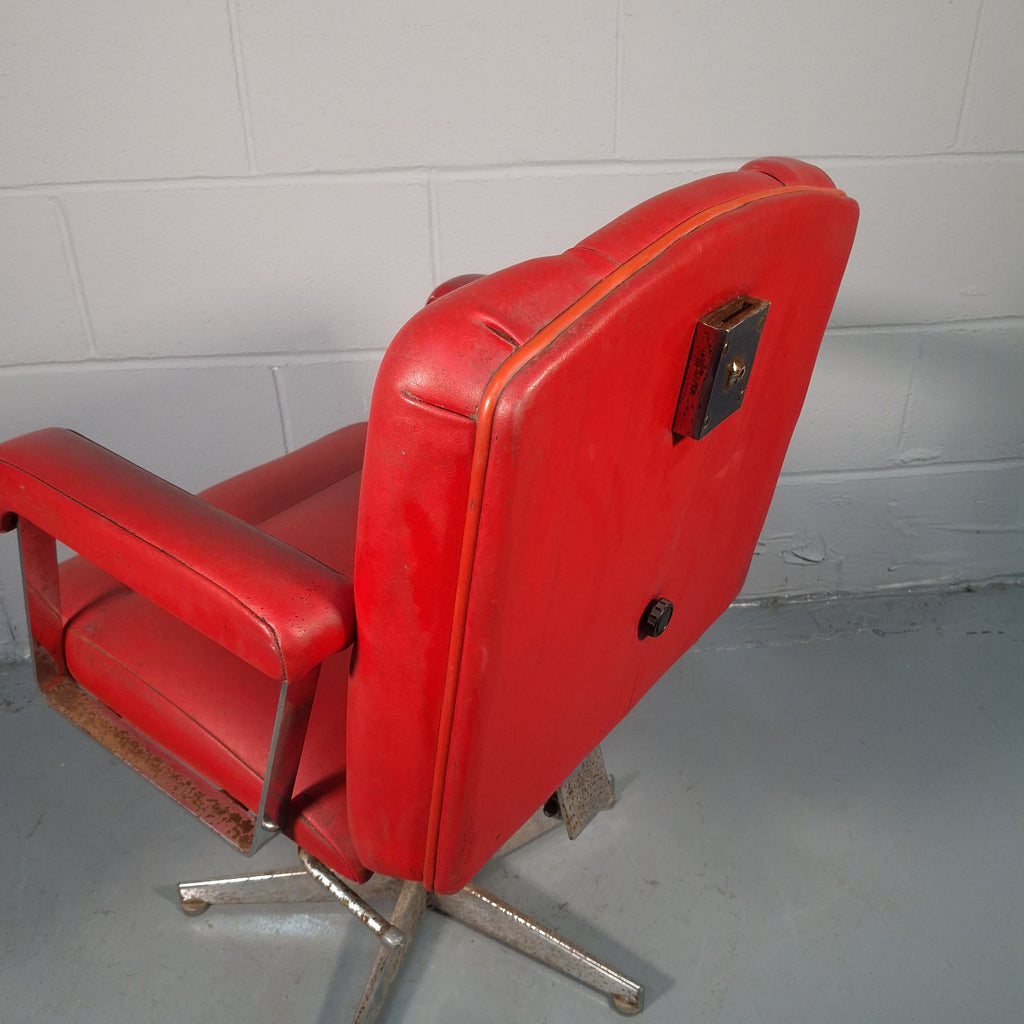 Vintage Red Vinyl Swivel Armchair | Barber Salon Style | Used | Restoration Project