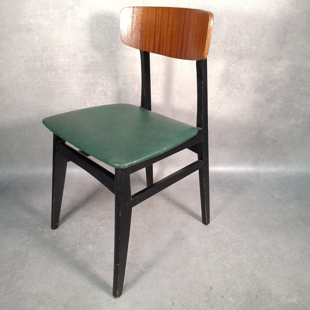 Vintage 1960s Mid-Century Dining Chair | Green Vinyl Seat | Bent Ply Backrest | Black Frame | Used