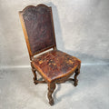 Antique Victorian Renaissance Revival Oak Hall Chair c.1880s Tooled Leather Seat