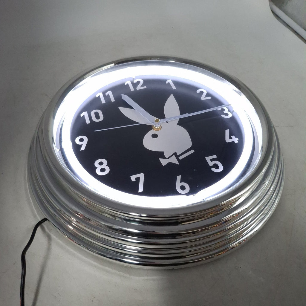 Playboy Vintage Wall Clock 14" | Black & White Chrome | Built-In Light | Y2K Era