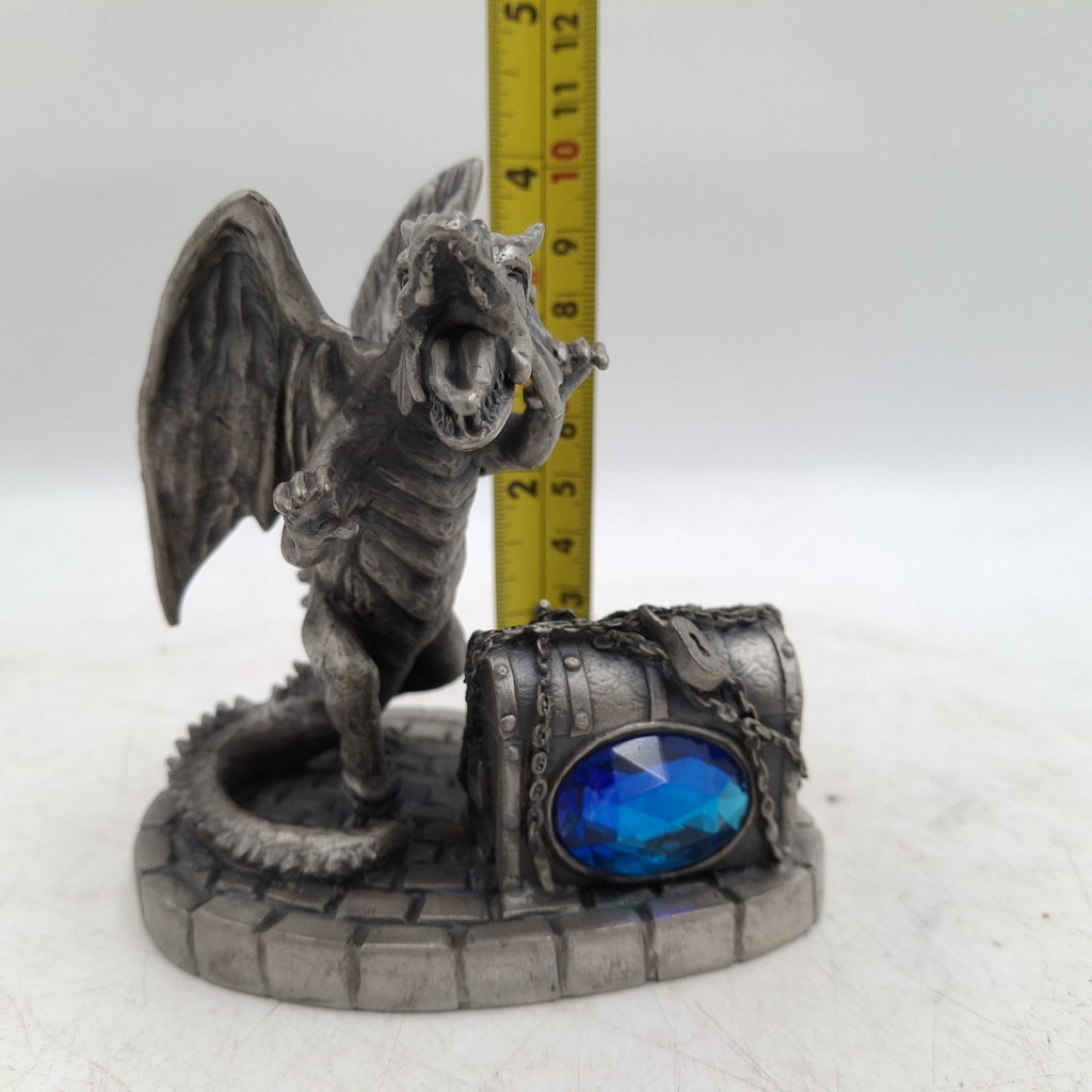 Tudor Mint Myth & Magic 'The Ferocious Dragon' Pewter Figurine No. 3865 - Blue Crystal - With Box - Pre-Owned