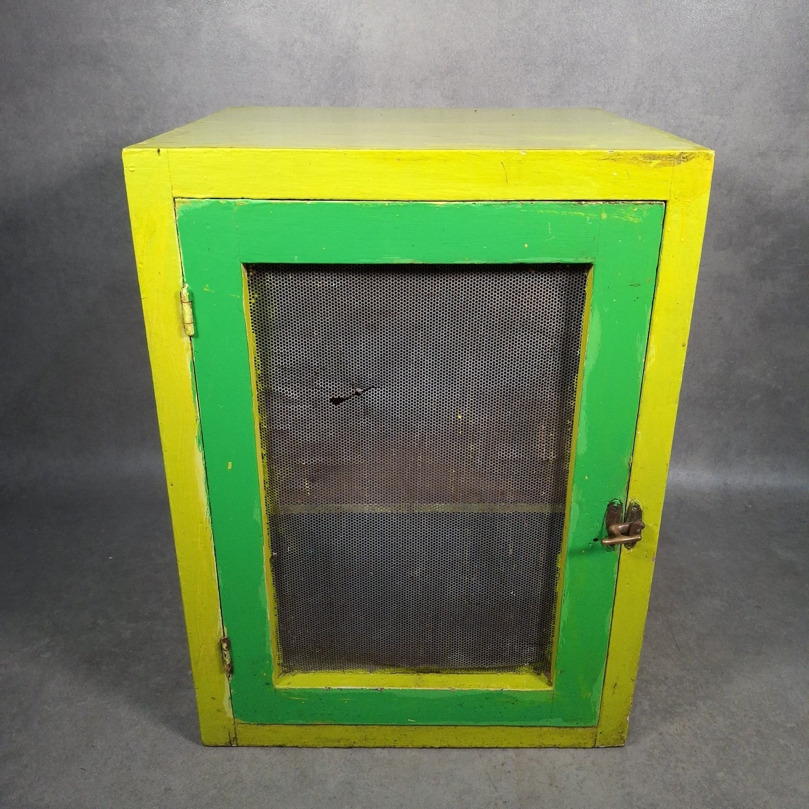 Vintage English Meat Safe Cabinet | Painted Green | Wire Mesh | Farmhouse Kitchen Decor
