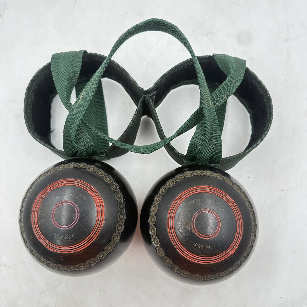 Thomas Taylor Lignoid Lawn Bowls - Size 4 - Pair - BCB Stamp - Made in England - With Carry Bag - Pre-Owned