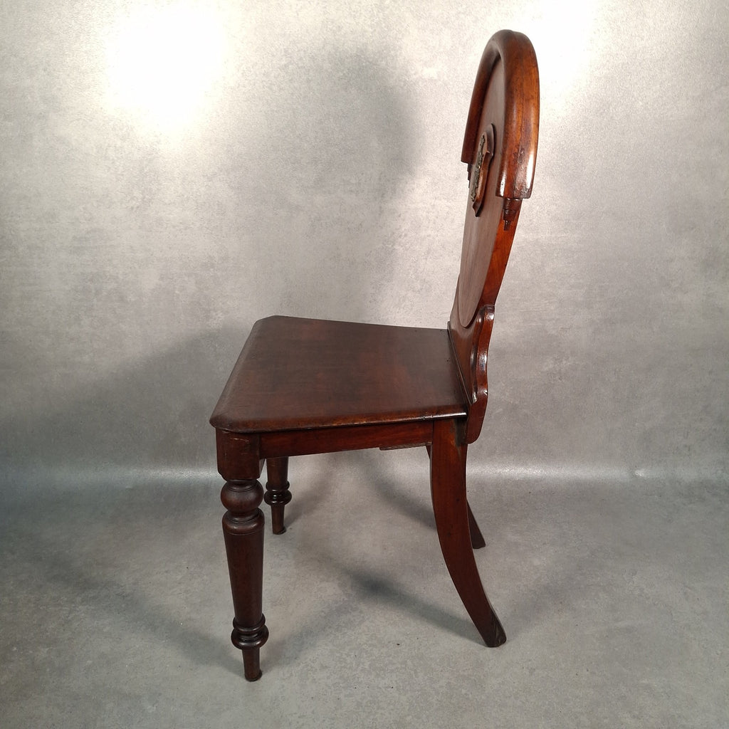 Victorian Mahogany Shield Back Chair | Brass Monogram | Antique | Previously Repaired | Used