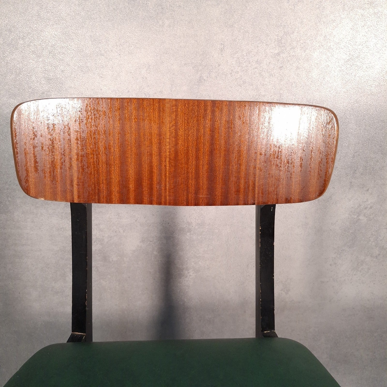 Vintage 1960s Mid-Century Dining Chair | Green Vinyl Seat | Bent Ply Backrest | Black Frame | Used