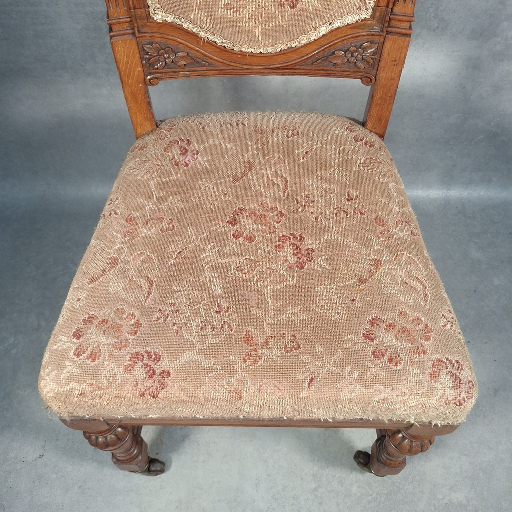 Antique Barber & Son Birmingham Walnut Carved Dining Hall Chair Brass Castors