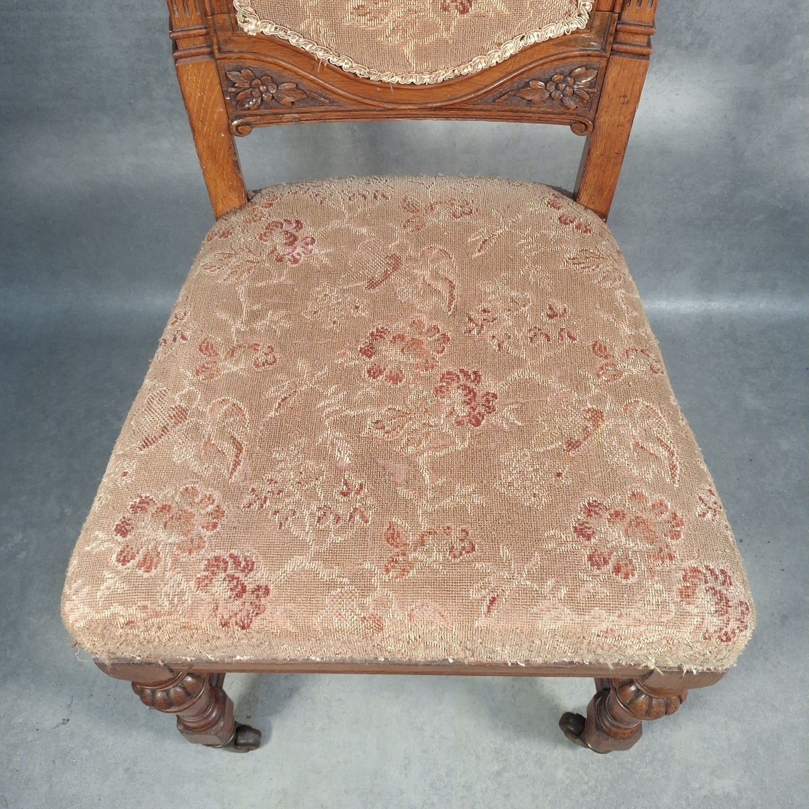 Antique Barber & Son Birmingham Walnut Carved Dining Hall Chair Brass Castors