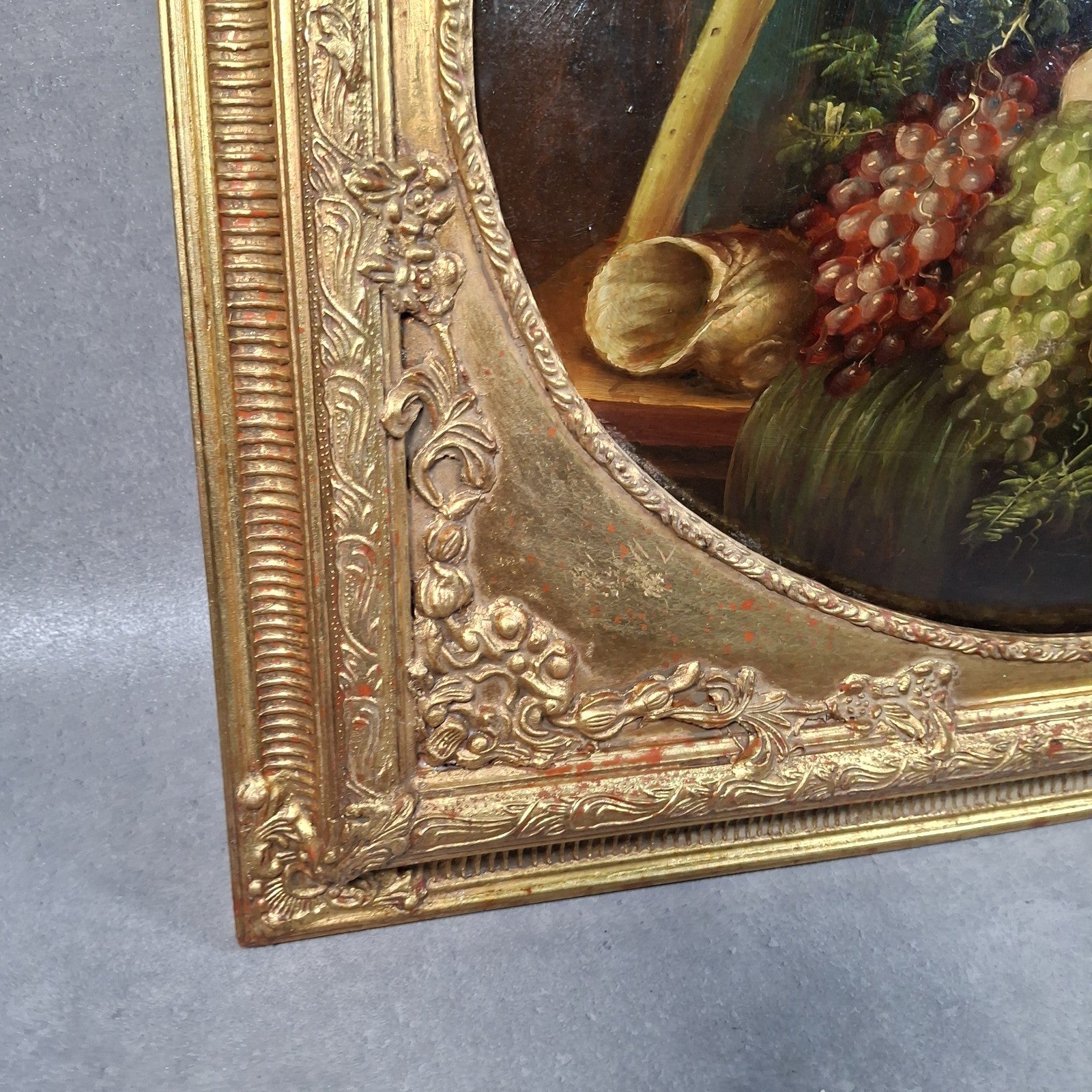 Vintage Continental Still Life Oil Painting | Grapes & Plums | Oval Convex Gilt Frame | Mid-20thC