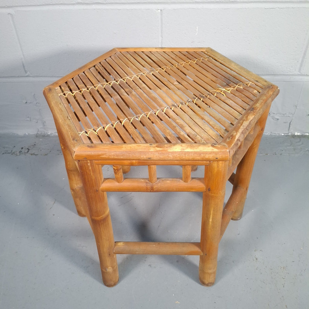 Vintage Hexagonal Rattan & Cane Nest of Tables | Boho Side Tables | Used | 43cm