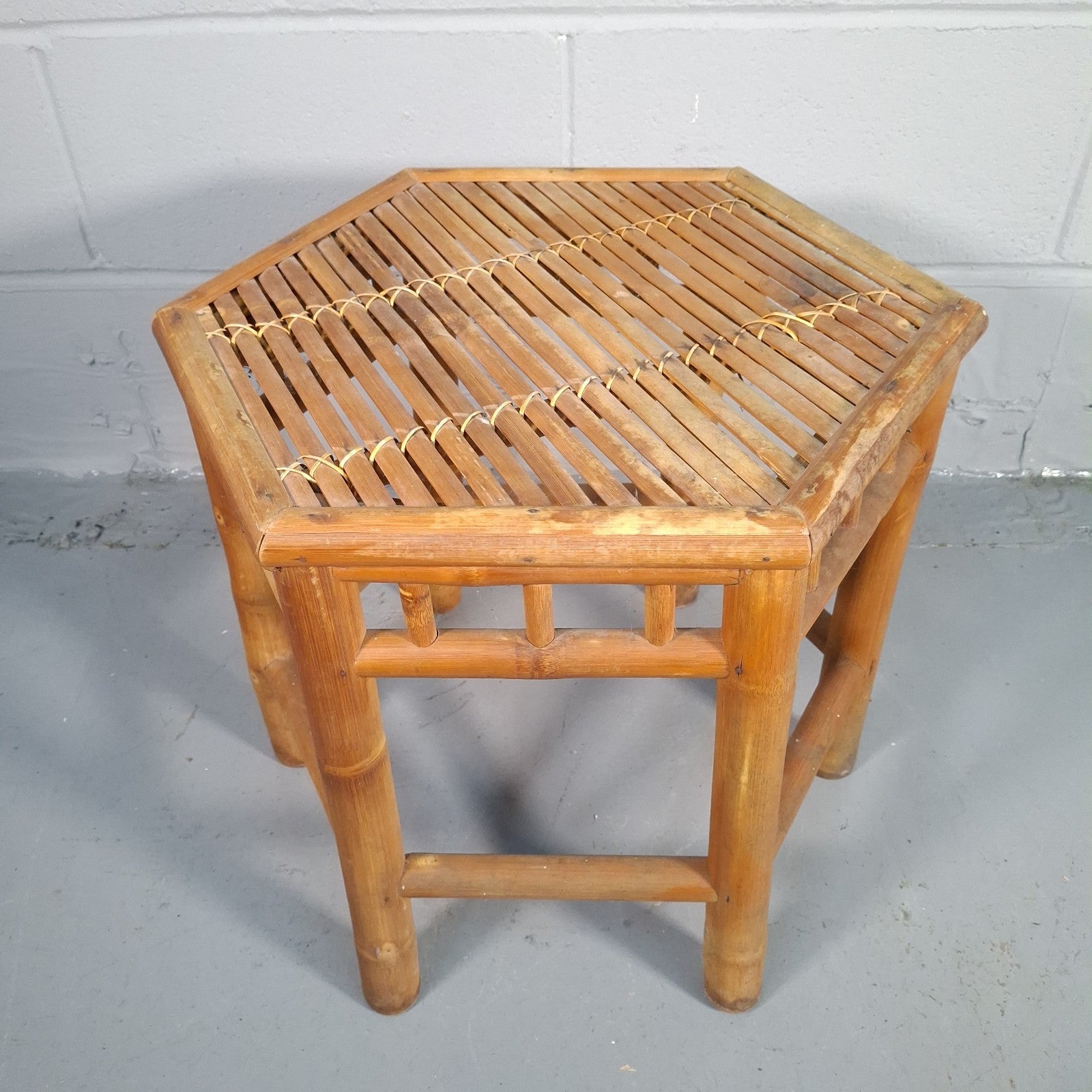 Vintage Hexagonal Rattan & Cane Nest of Tables | Boho Side Tables | Used | 43cm