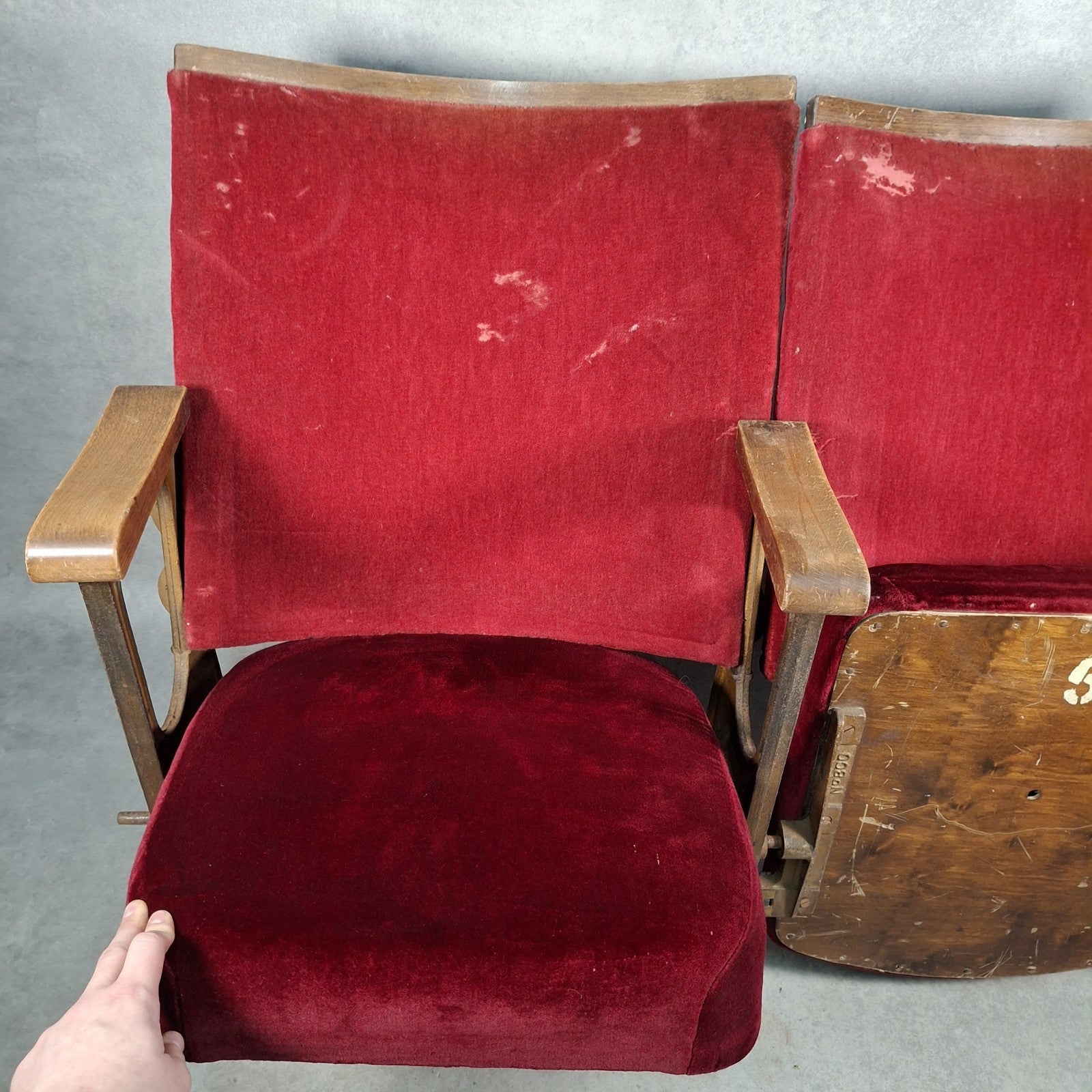 Art Deco Cinema Theatre Twin Seats 2 Chair Fold Up Vintage Prop