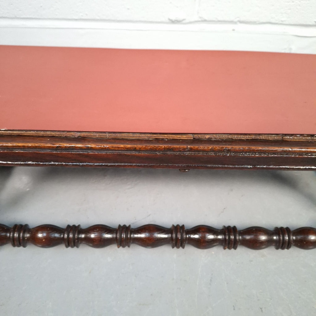 Antique Victorian Mahogany Footstool Plant Stand Turned Wood Small Table Red Top