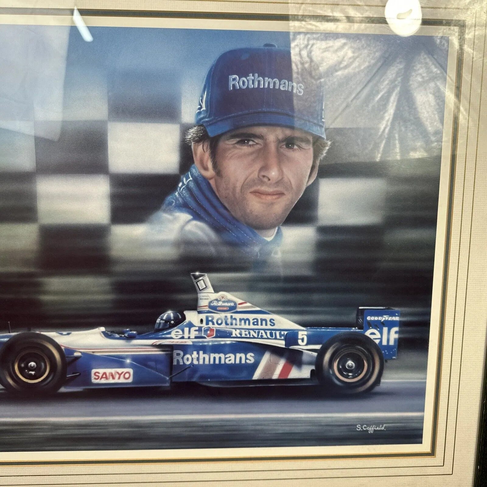 Formula 1 Print Damon Hill 1996 World Champion by Artist Stuart Coffield Framed