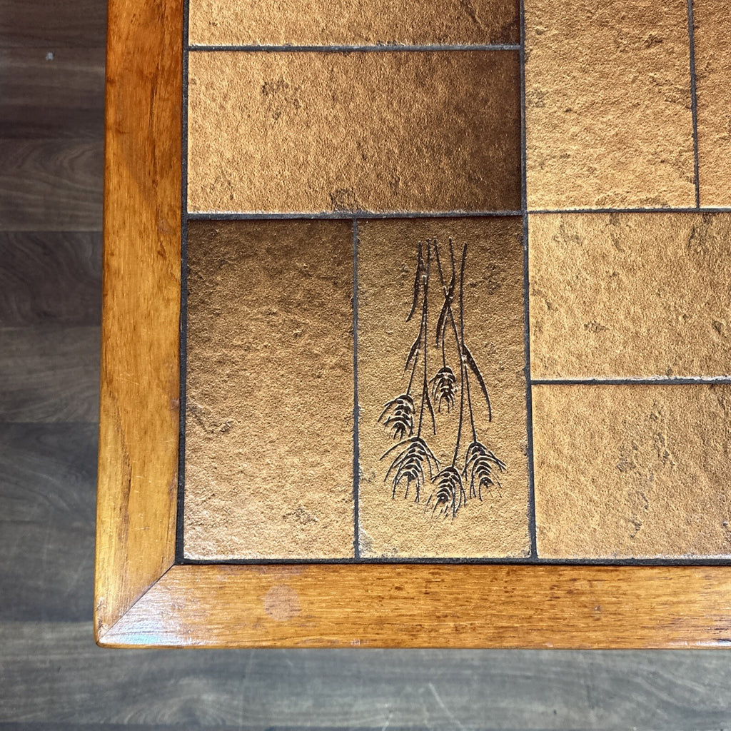 Vintage Danish Mid-Century Coffee Table | Square Teak Frame with Floral Tiled Top