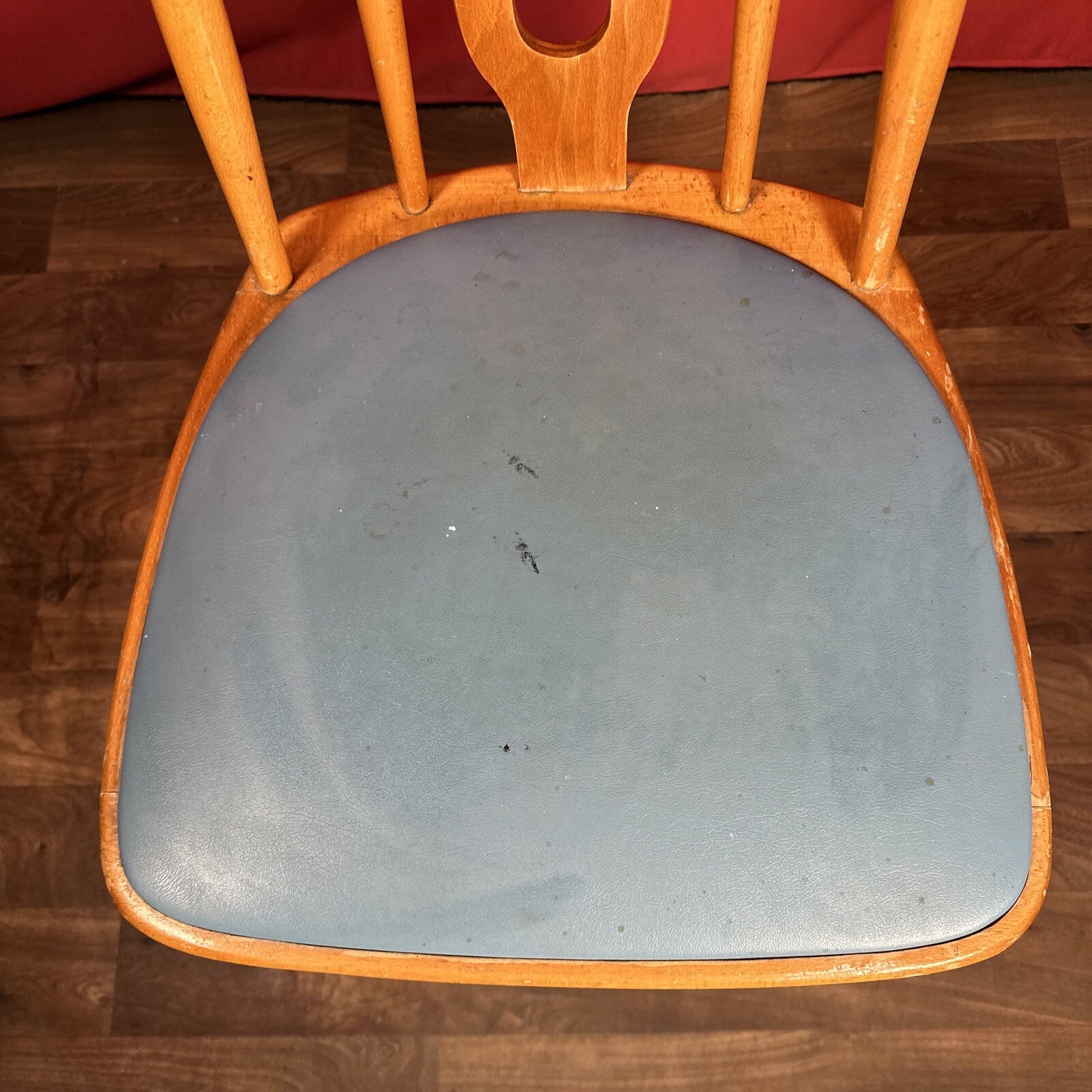 Dining Chair Mid Century Blue Vinyl Seat Cushion Made In Romania PROP