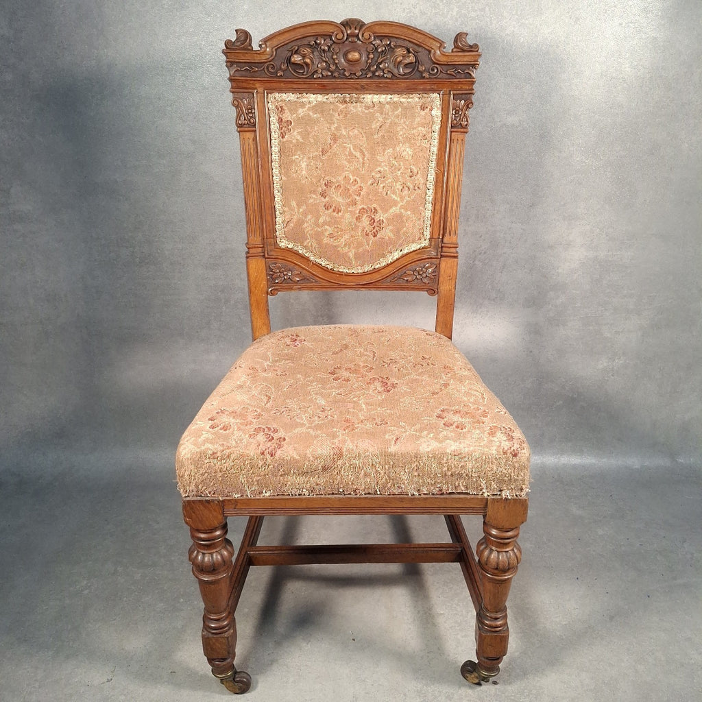 Antique Barber & Son Birmingham Walnut Carved Dining Hall Chair Brass Castors