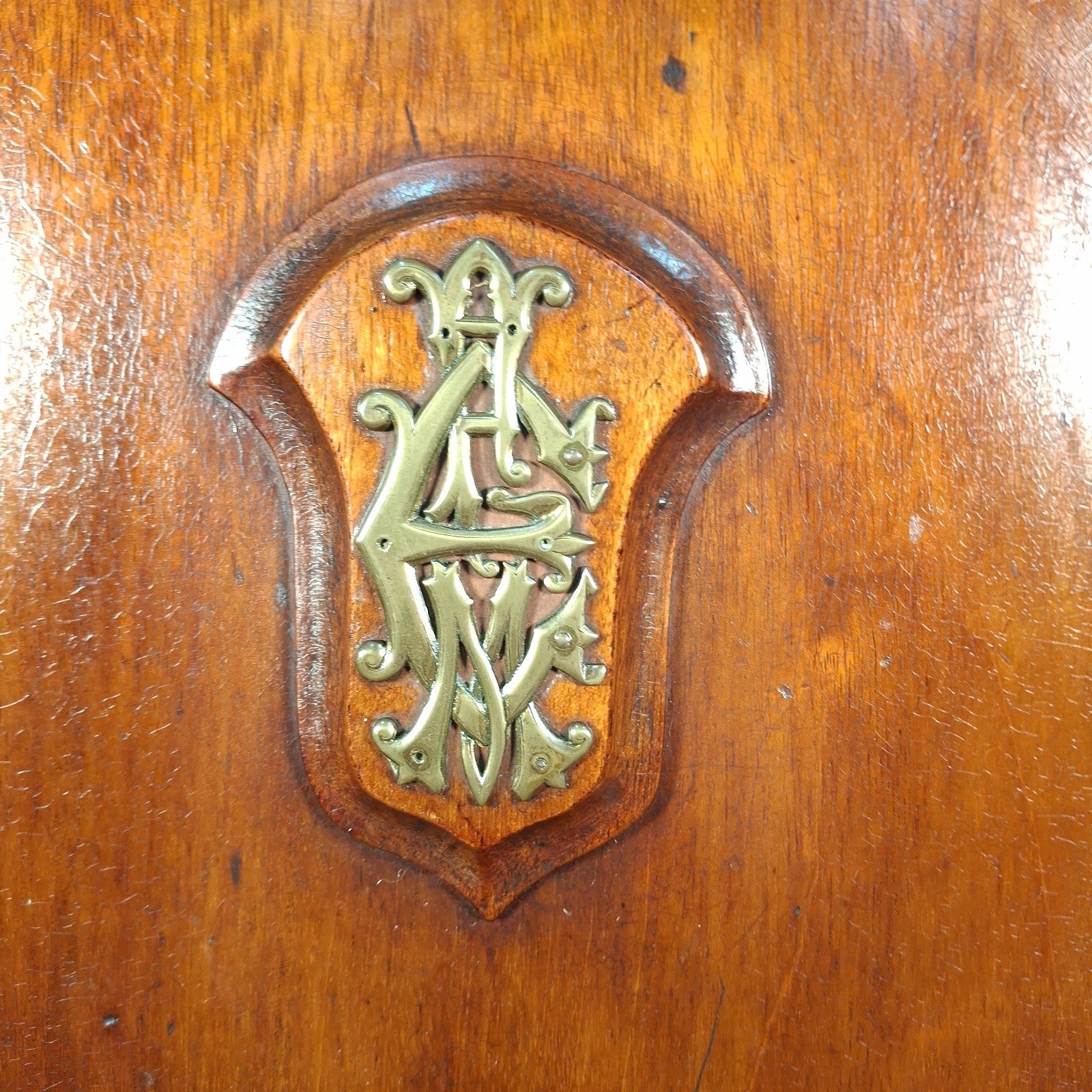 Victorian Mahogany Shield Back Chair With Brass Monogram Initials Antique