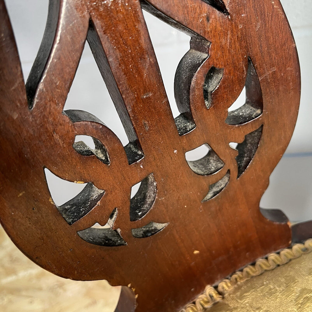 Edwardian Mahogany Upholstered Corner Chair | Oval Base | Antique | Used | Needs Repair