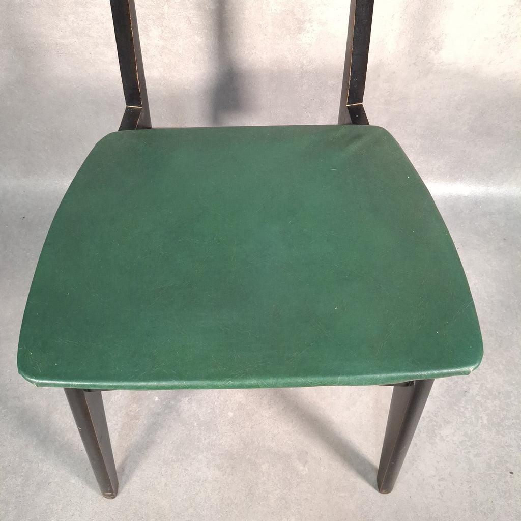 Vintage 1960s Mid-Century School Chair | Green Vinyl Seat & Bent Ply Backrest | Black Frame | Used