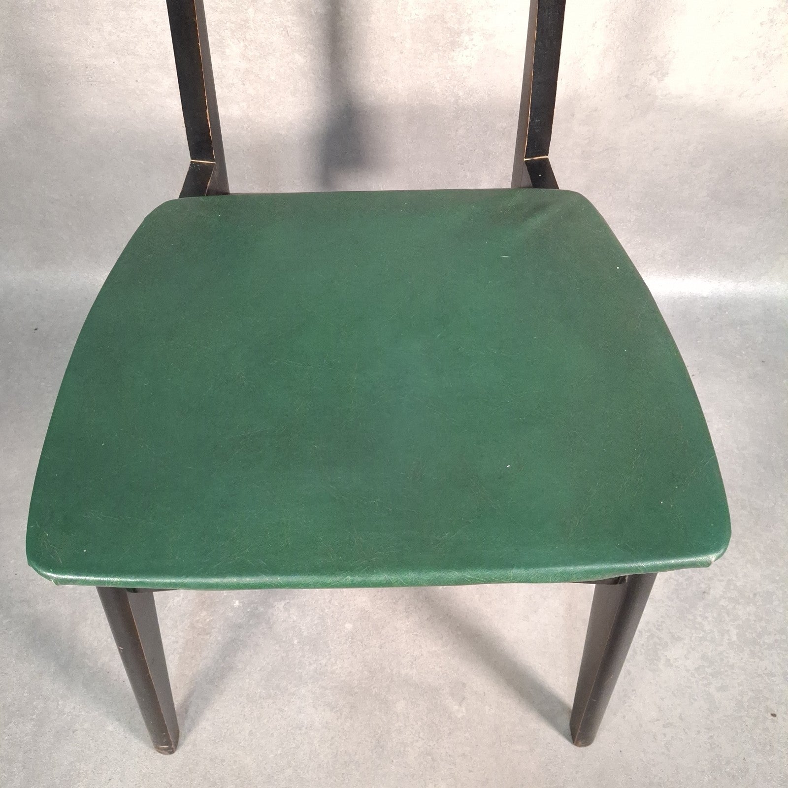 Vintage 1960s Mid-Century School Chair | Green Vinyl Seat & Bent Ply Backrest | Black Frame | Used