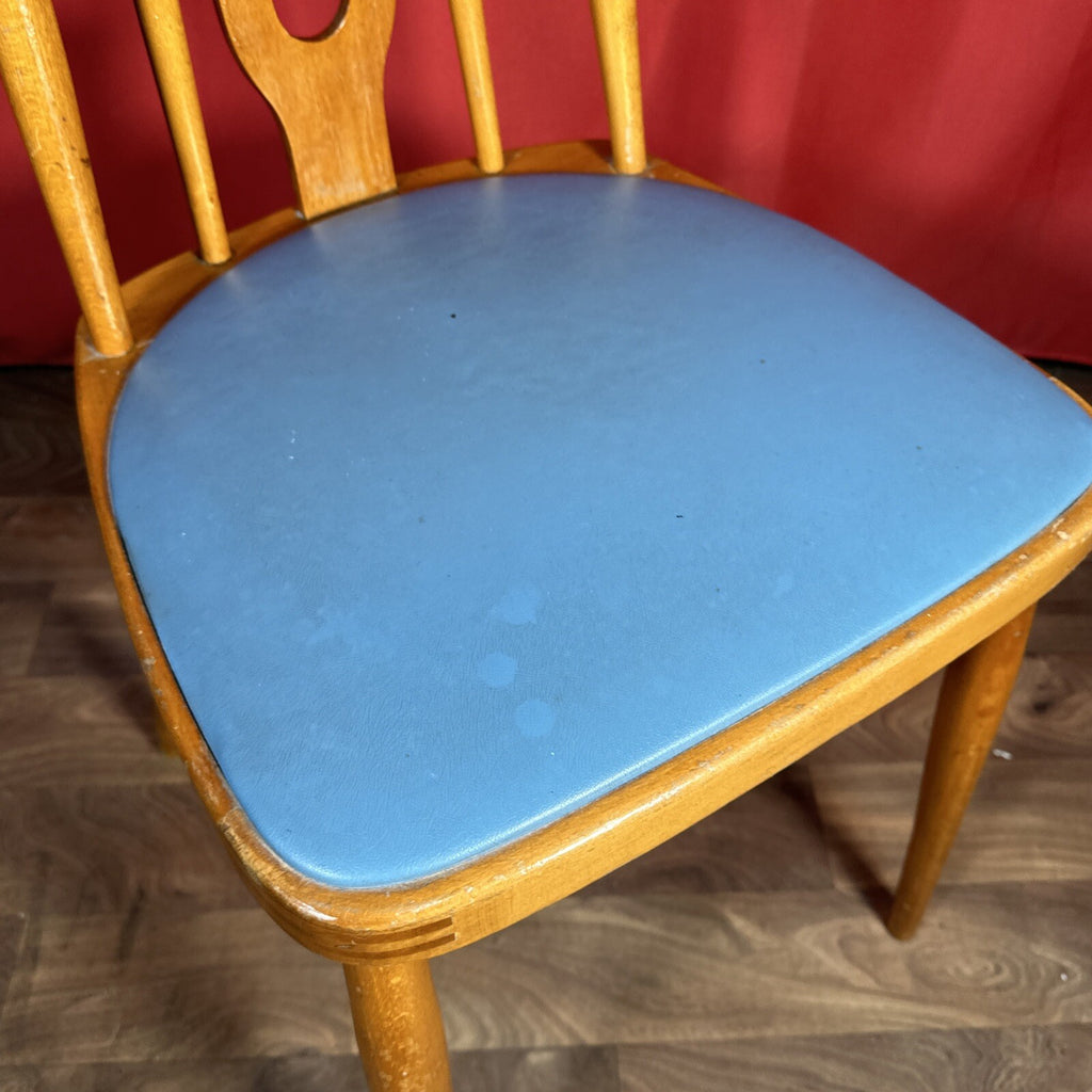 Dining Chair Mid Century Blue Vinyl Seat Cushion Made In Romania PROP