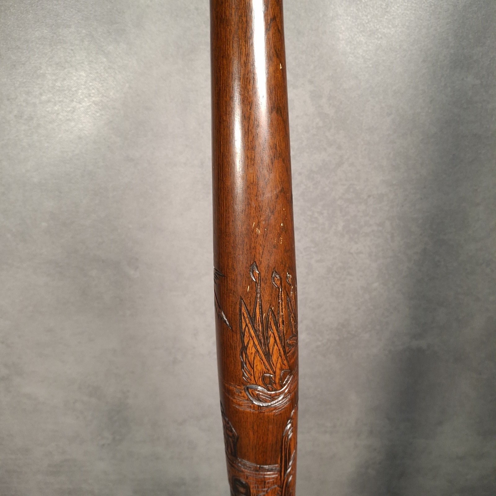 Vintage Carved Wooden Standard Floor Lamp Oriental Bamboo Motif Tall Asian