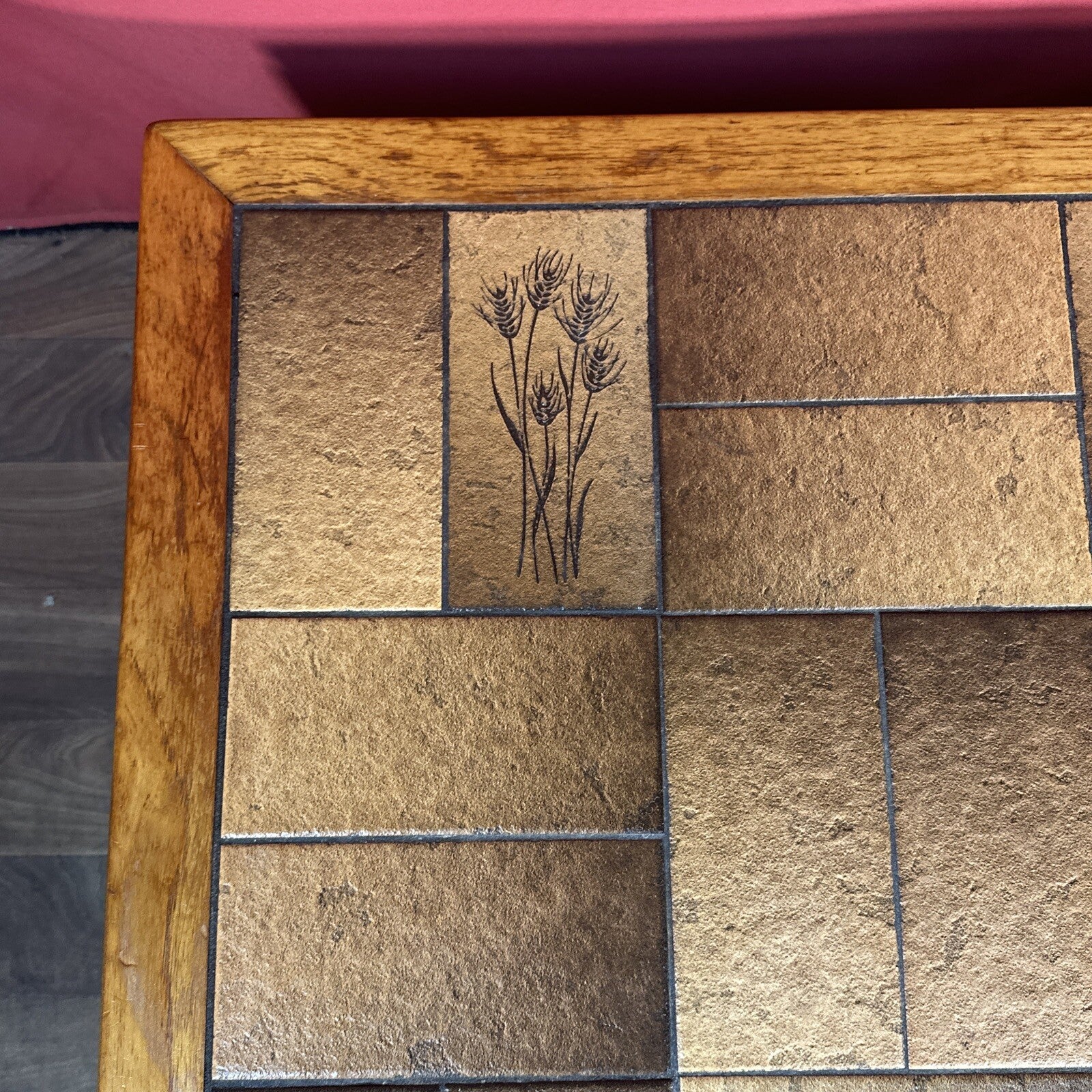 Vintage Danish Mid-Century Coffee Table | Square Teak Frame with Floral Tiled Top
