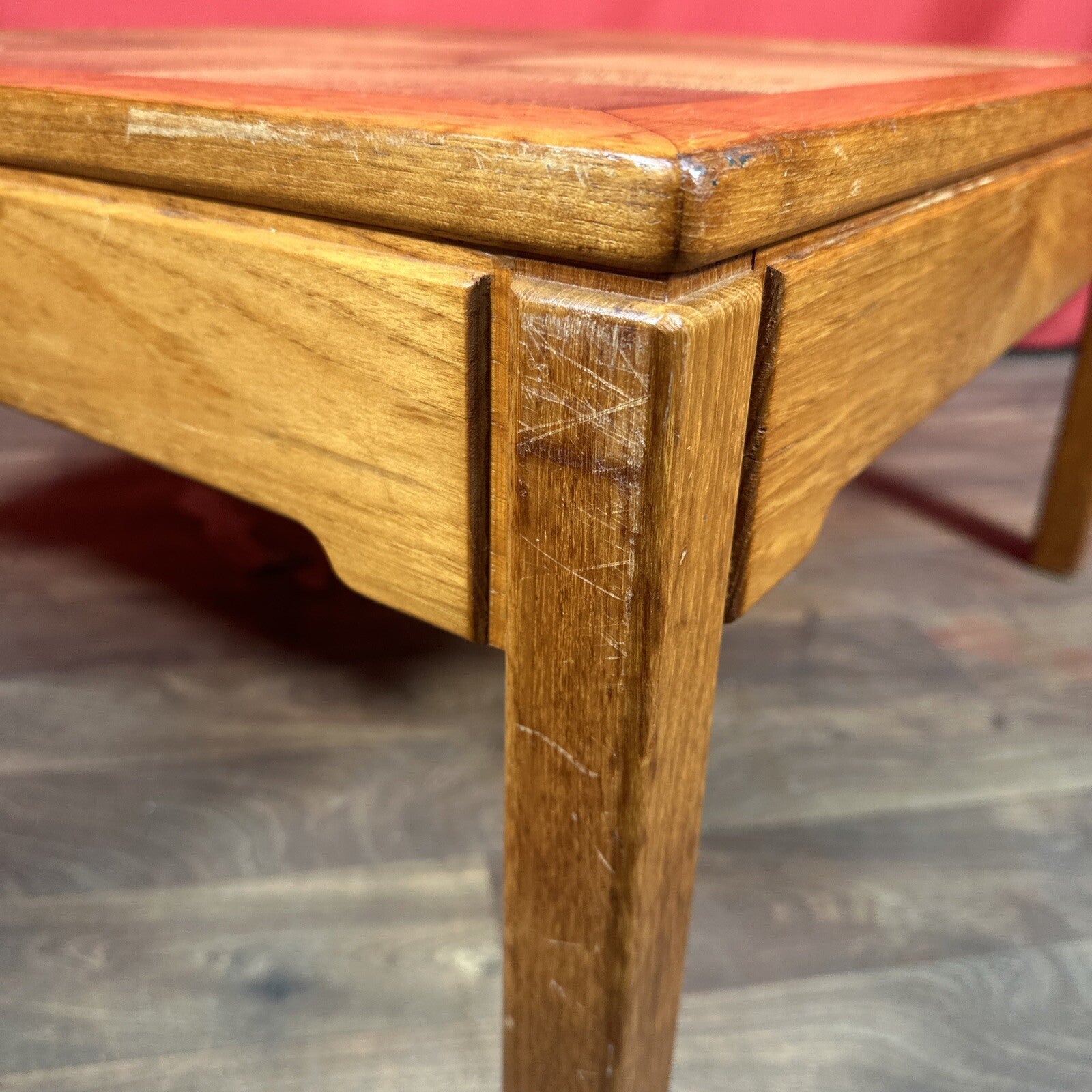 Vintage Danish Mid-Century Coffee Table | Square Teak Frame with Floral Tiled Top