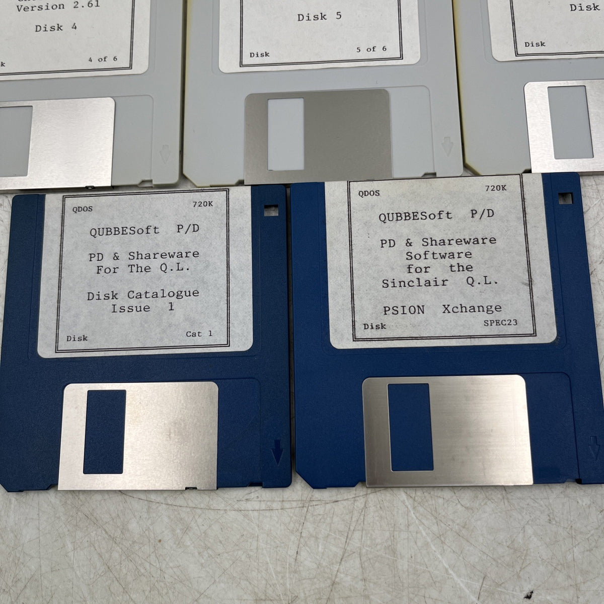 QUBBESoft Sinclair QL Floppy Disk Set - Ghost Script v2.61 (6 Disks) + PSION Xchange + PD Catalogue - QDOS 720K - Used
