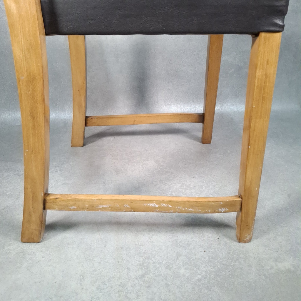 Dining Chair Vintage Brown Faux Leather Wooden Frame Retro Café Pub Restaurant