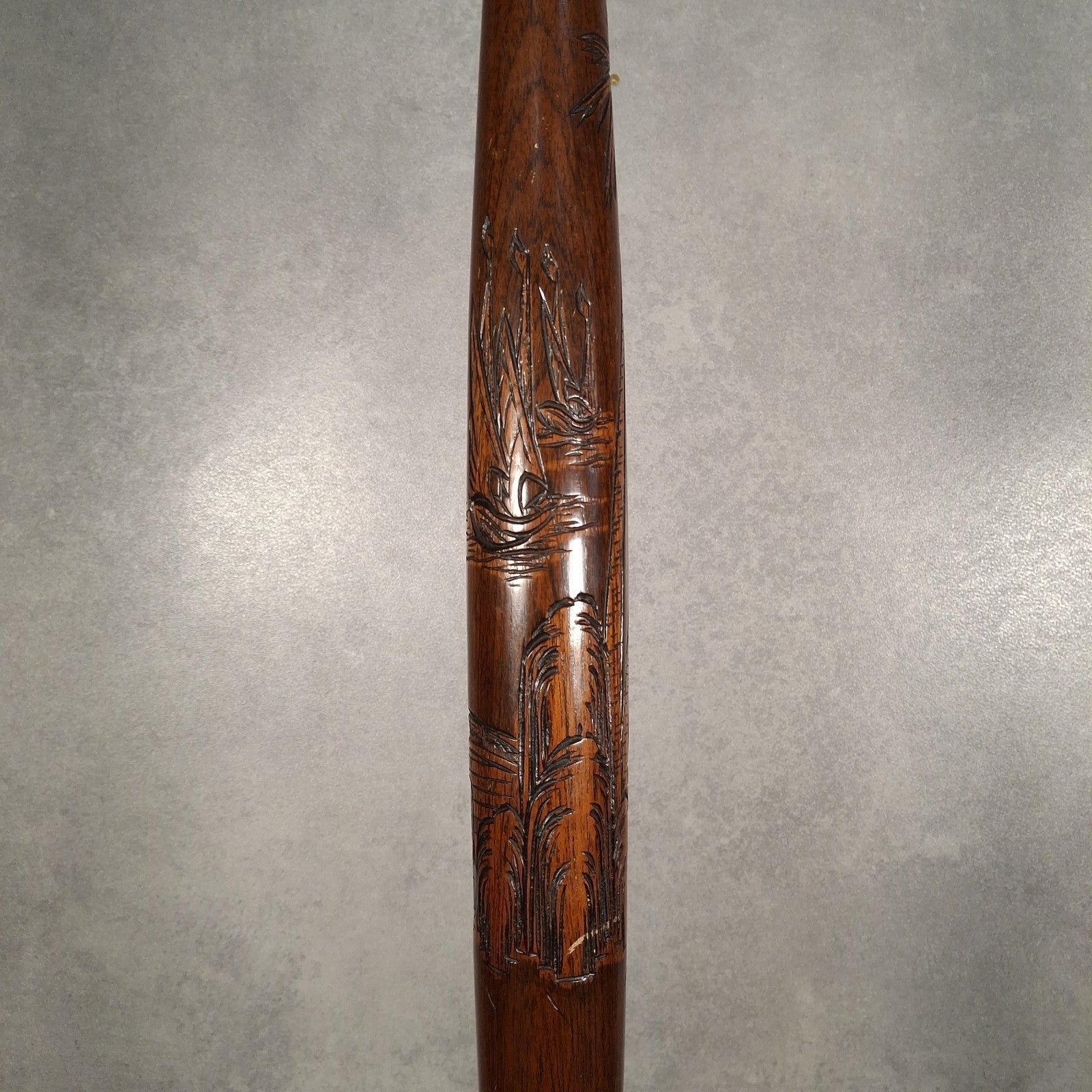 Vintage Carved Wooden Standard Floor Lamp Oriental Bamboo Motif Tall Asian