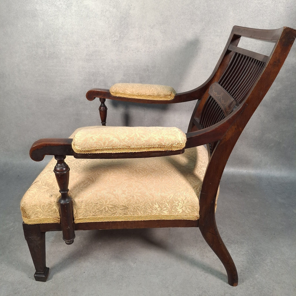 Edwardian Mahogany Elbow Armchair | Inlaid Back | Cut-Down Legs | Restoration Project | Used
