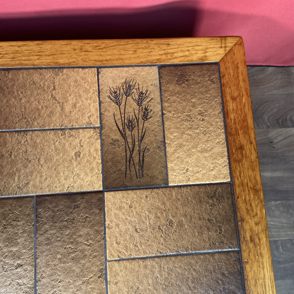 Vintage Danish Mid-Century Coffee Table | Square Teak Frame with Floral Tiled Top