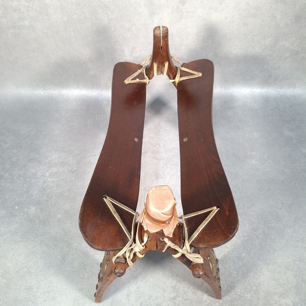 Vintage Egyptian Camel Saddle Foot Stool Cushion Brass Plates
