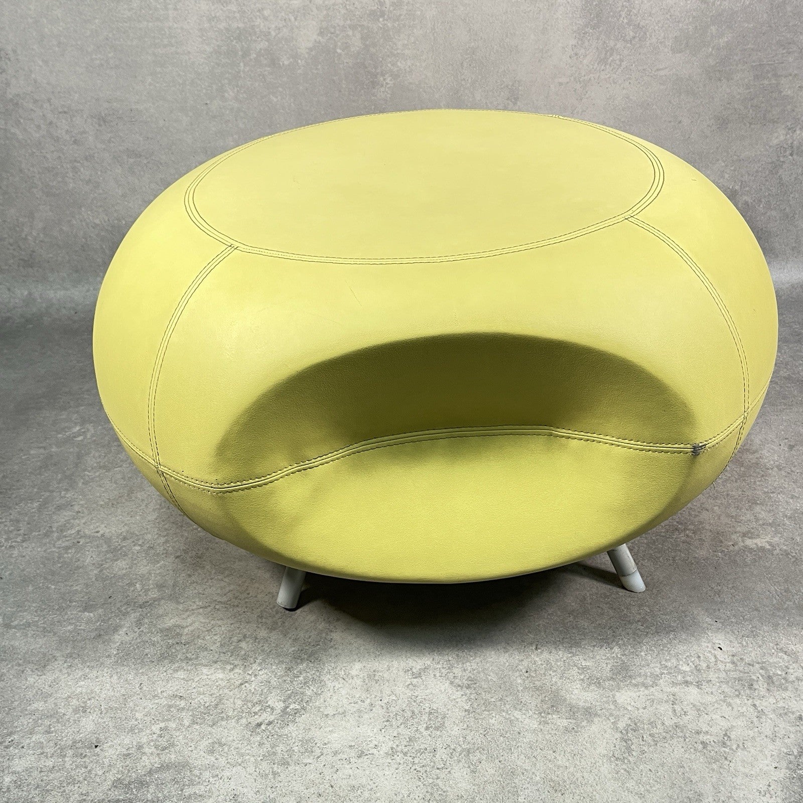 Allermuir A621 Commercial Pouf Ottoman | Yellow Vinyl | Furka Regal Silver | 2012 | Used