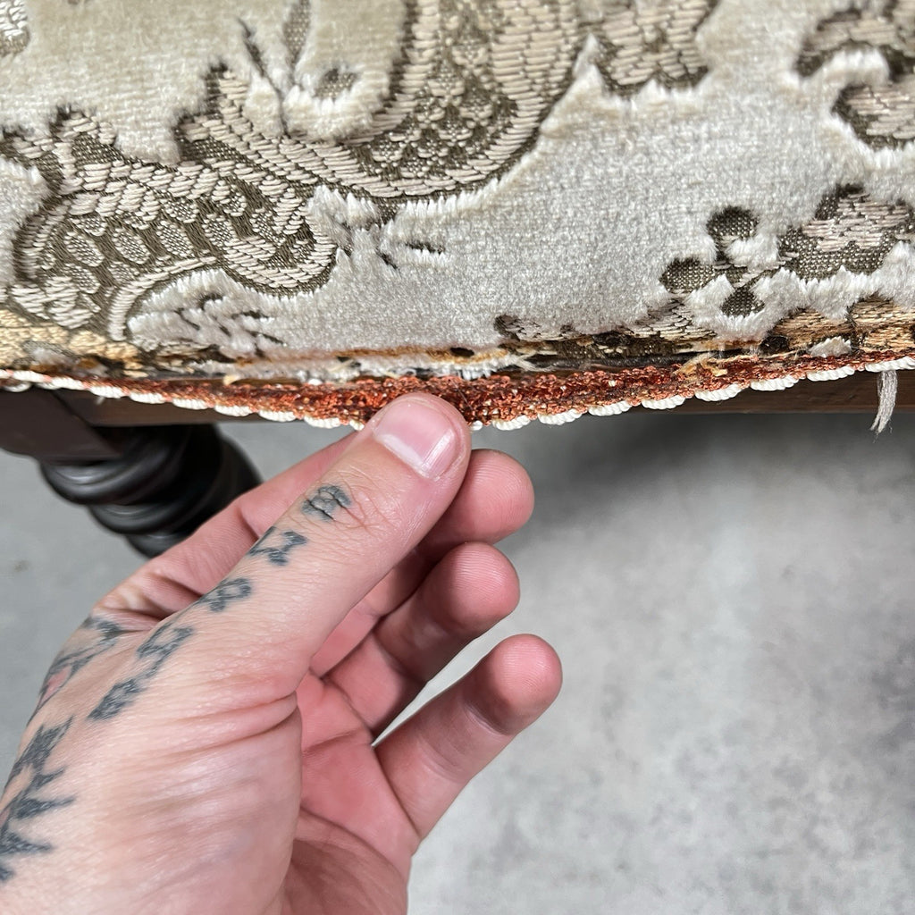 Edwardian Inlaid Mahogany Bedroom Chair | Satinwood Fan Motif | Floral Upholstery | Castors | c.1900 | Used
