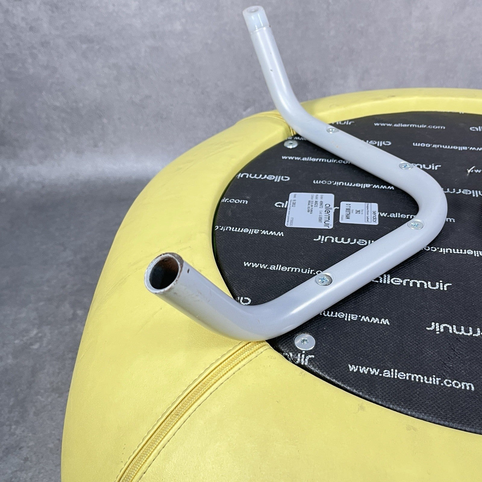 Allermuir A621 Commercial Pouf Ottoman | Yellow Vinyl | Furka Regal Silver | 2012 | Used