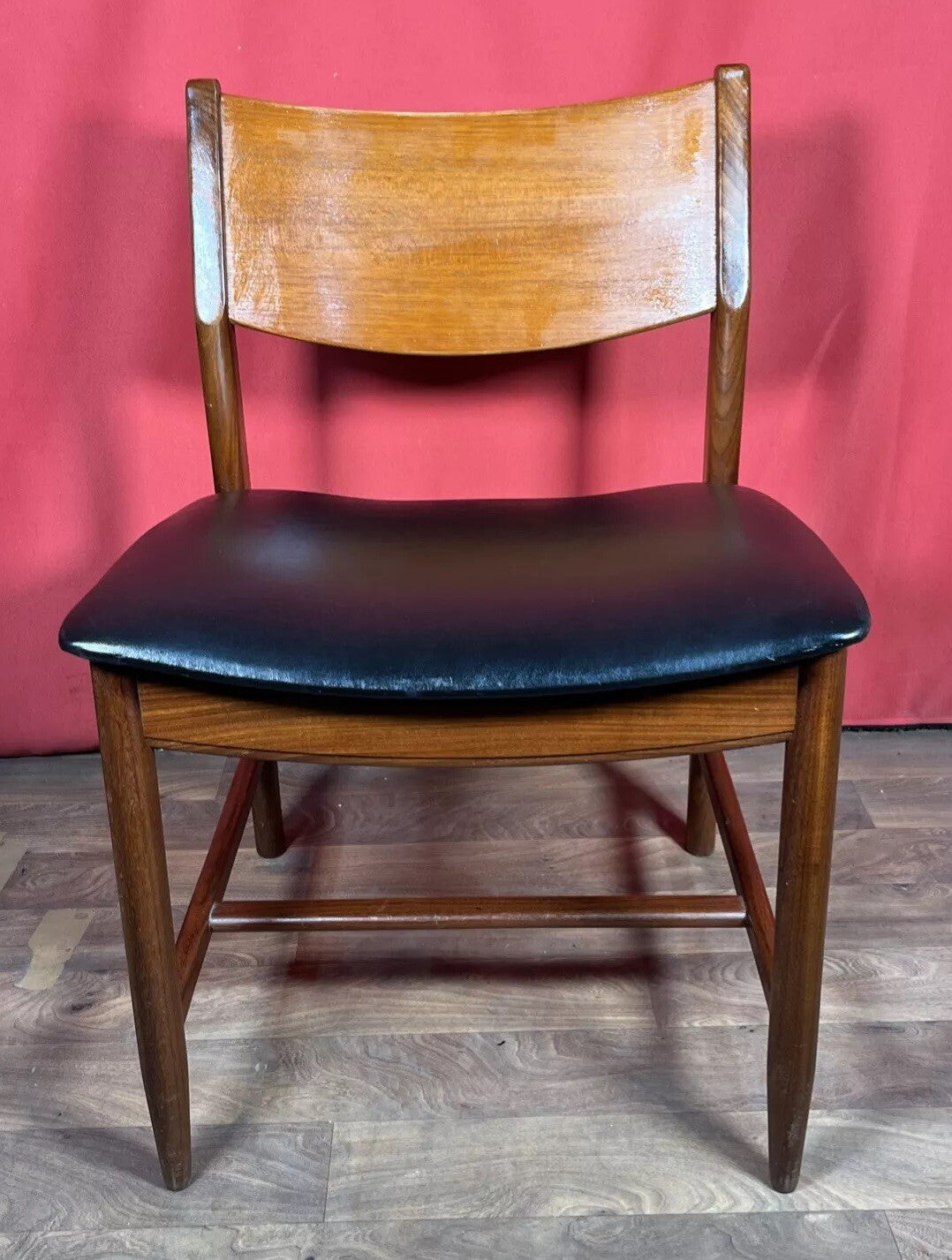 Glostrup Møbelfabrik Vintage Teak & Skai Chair | Danish 1960s Mid-Century | Black Vinyl | Used