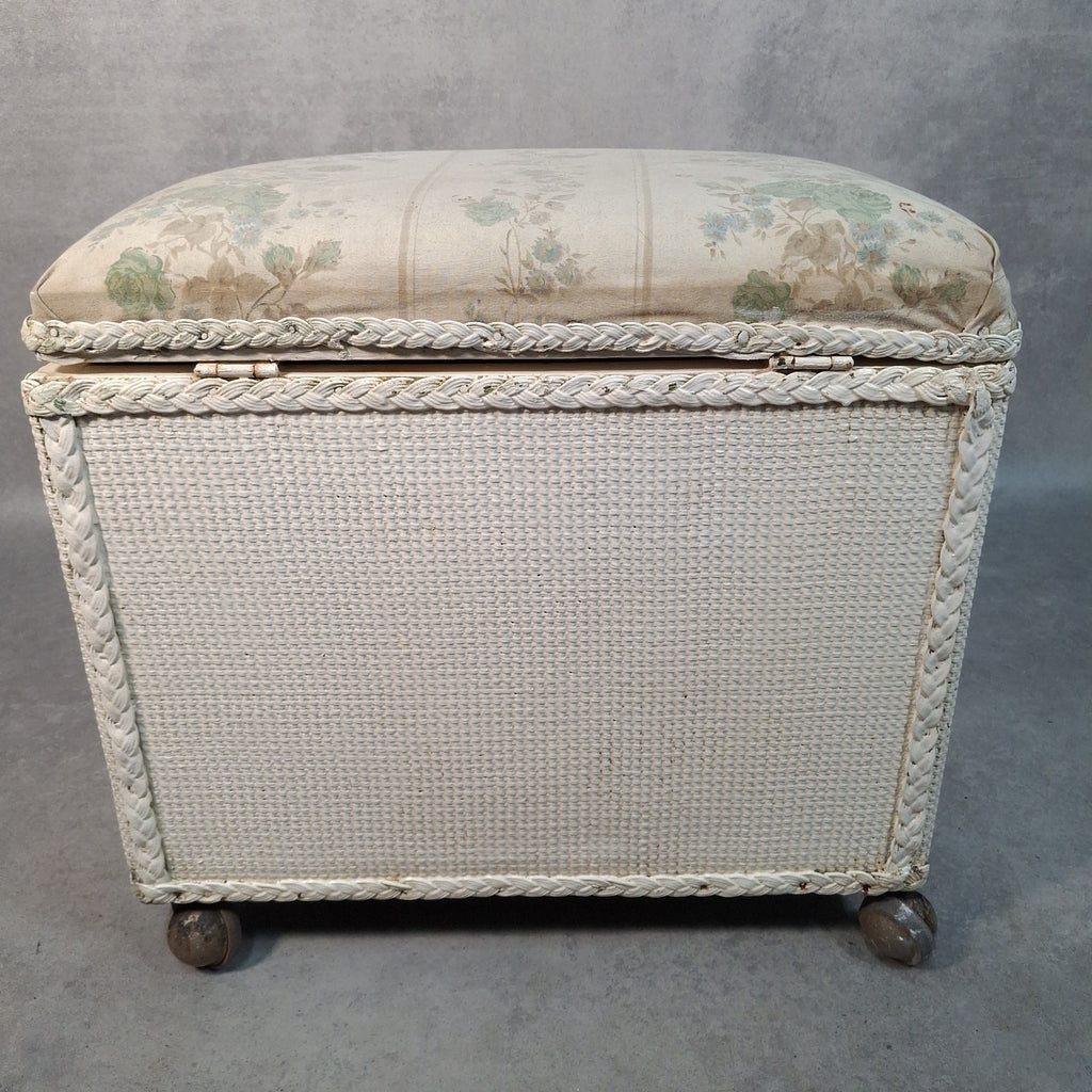 Vintage Lloyd Loom Style Storage Ottoman with Padded Floral Seat on Castors – Blanket Box