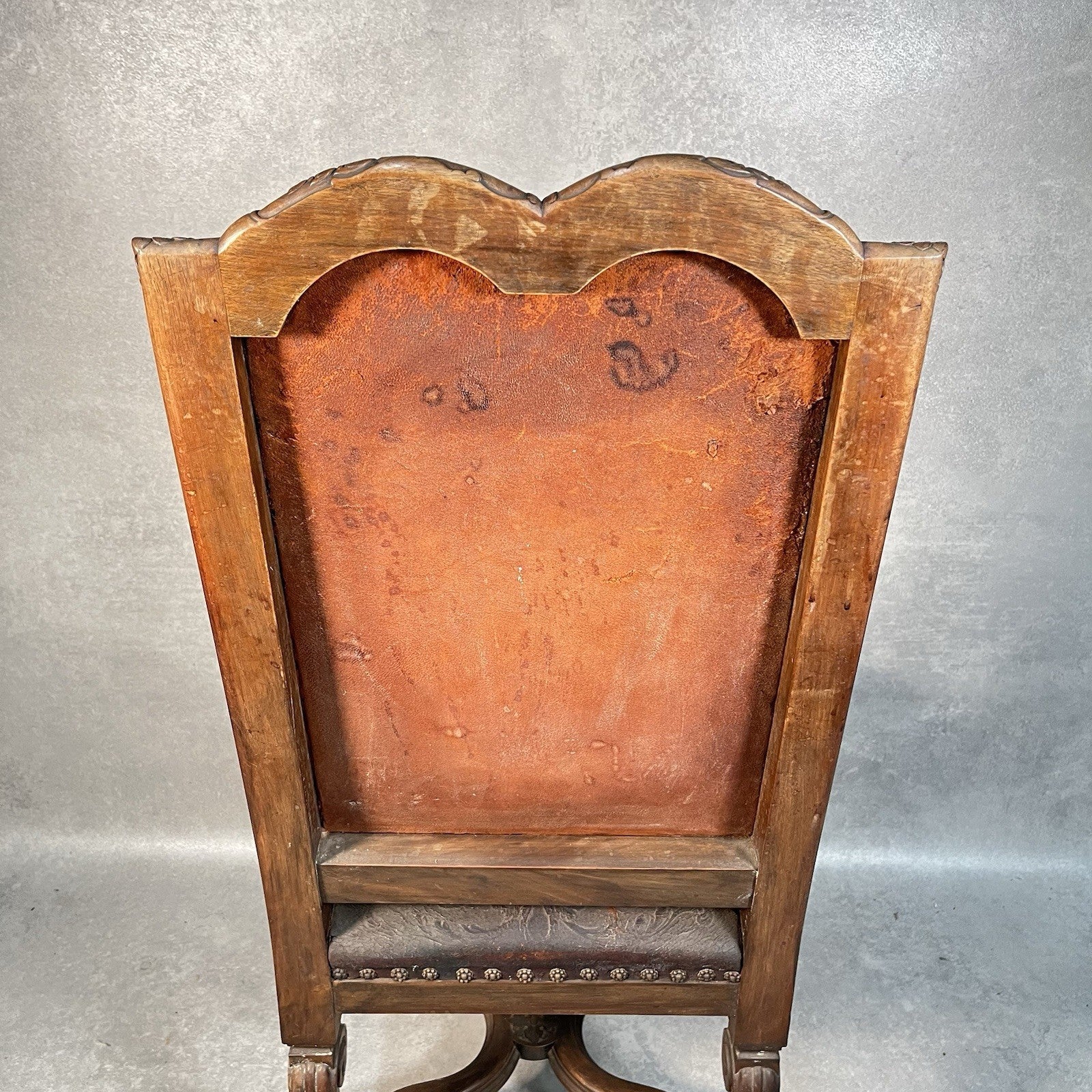 Antique Victorian Renaissance Revival Oak Hall Chair c.1880s Tooled Leather Seat
