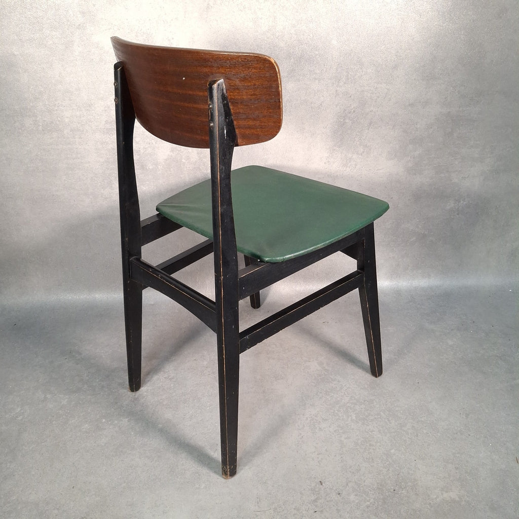 Vintage 1960s Mid-Century School Chair | Green Vinyl Seat & Bent Ply Backrest | Black Frame | Used