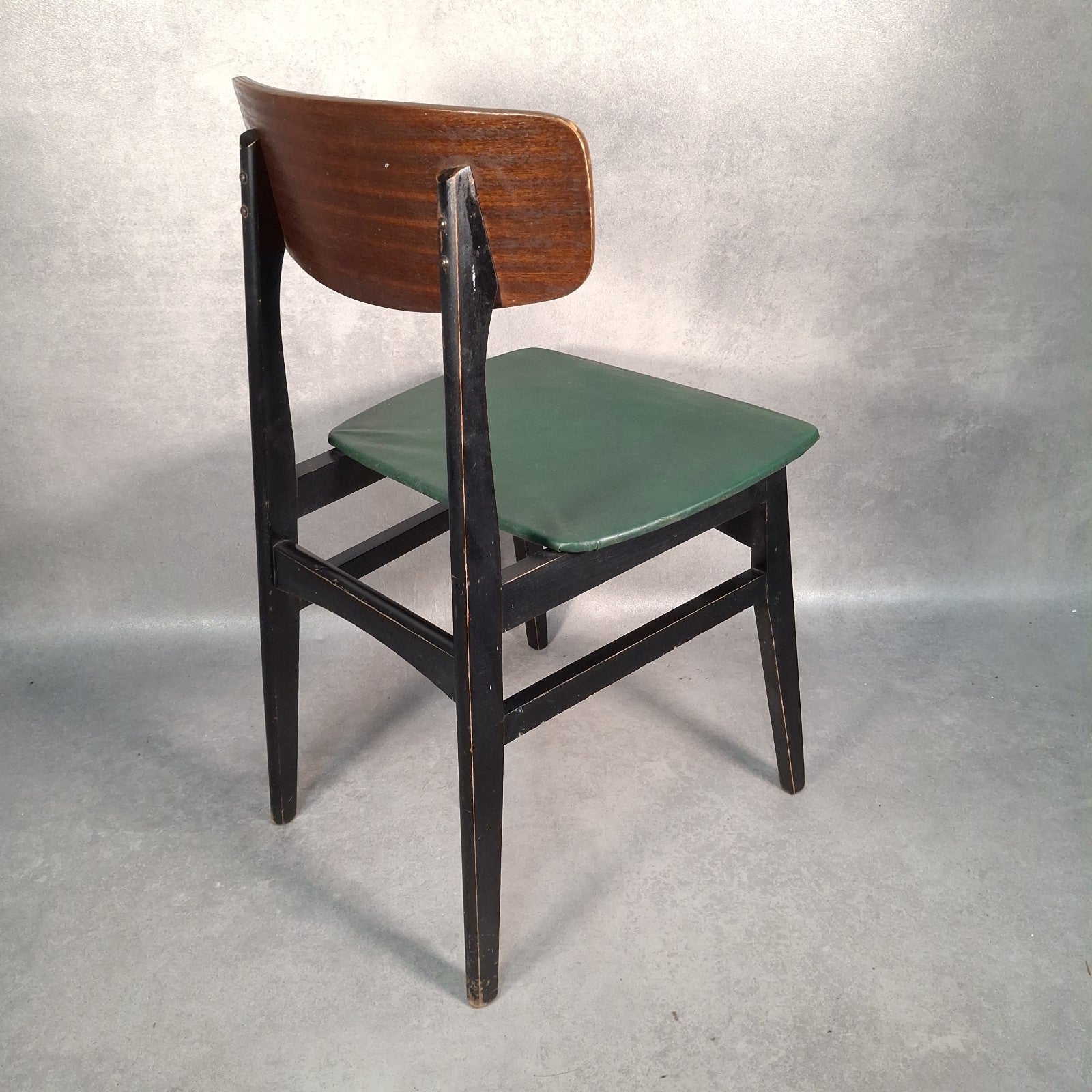Vintage 1960s Mid-Century School Chair | Green Vinyl Seat & Bent Ply Backrest | Black Frame | Used