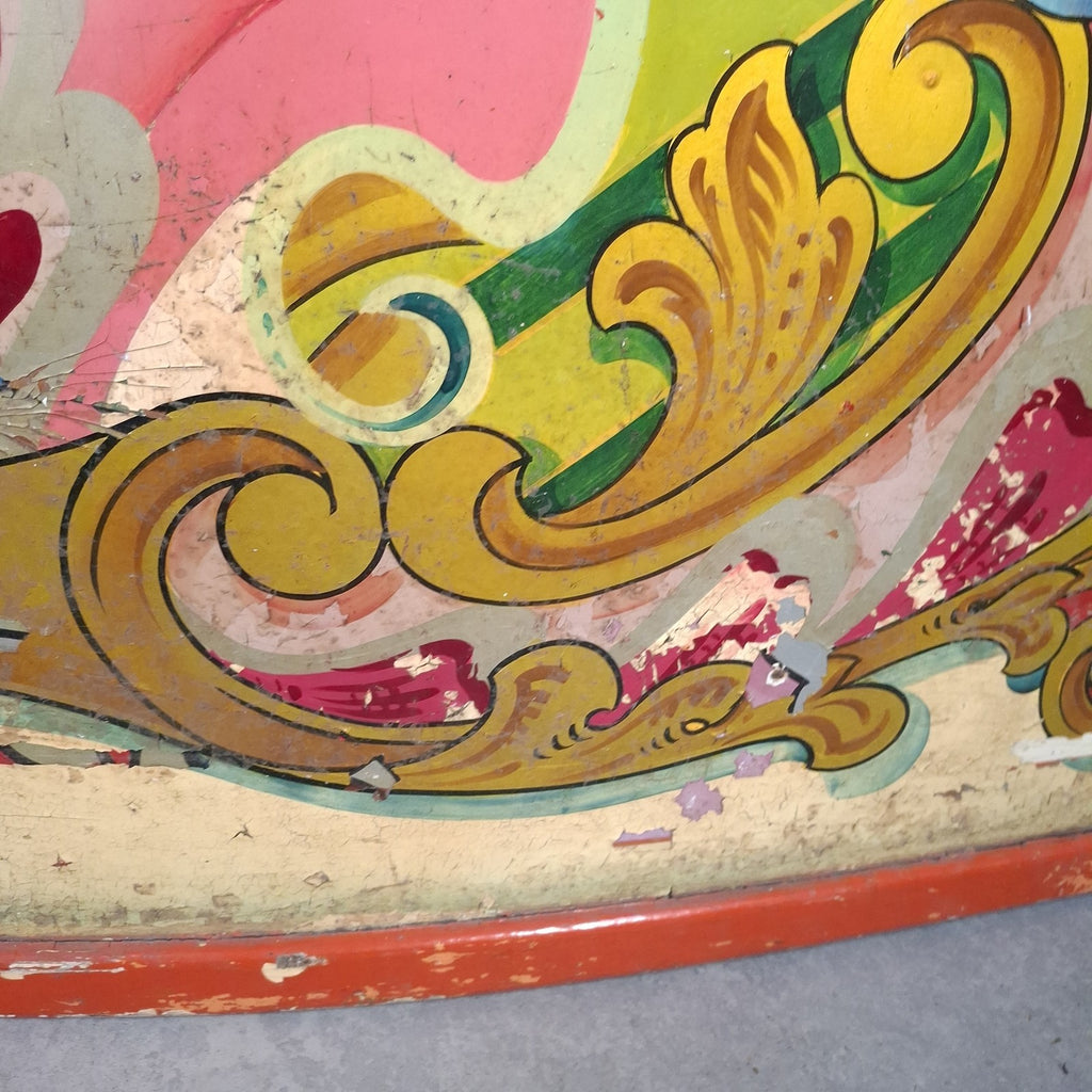 Antique Victorian Fairground Ride Panel | Hand-Painted Curved Timber | c.1890-1915 | Used