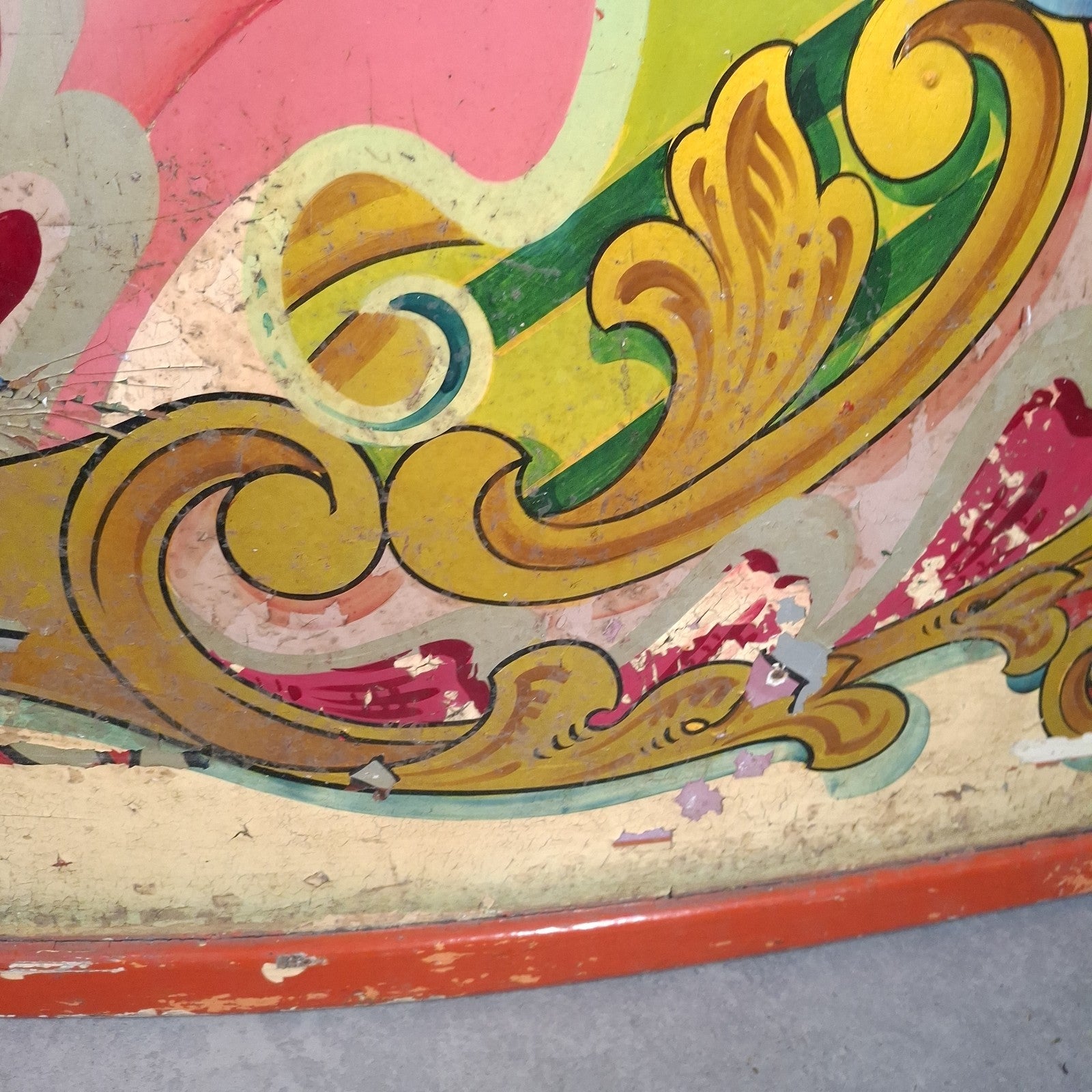 Antique Victorian Fairground Ride Panel | Hand-Painted Curved Timber | c.1890-1915 | Used