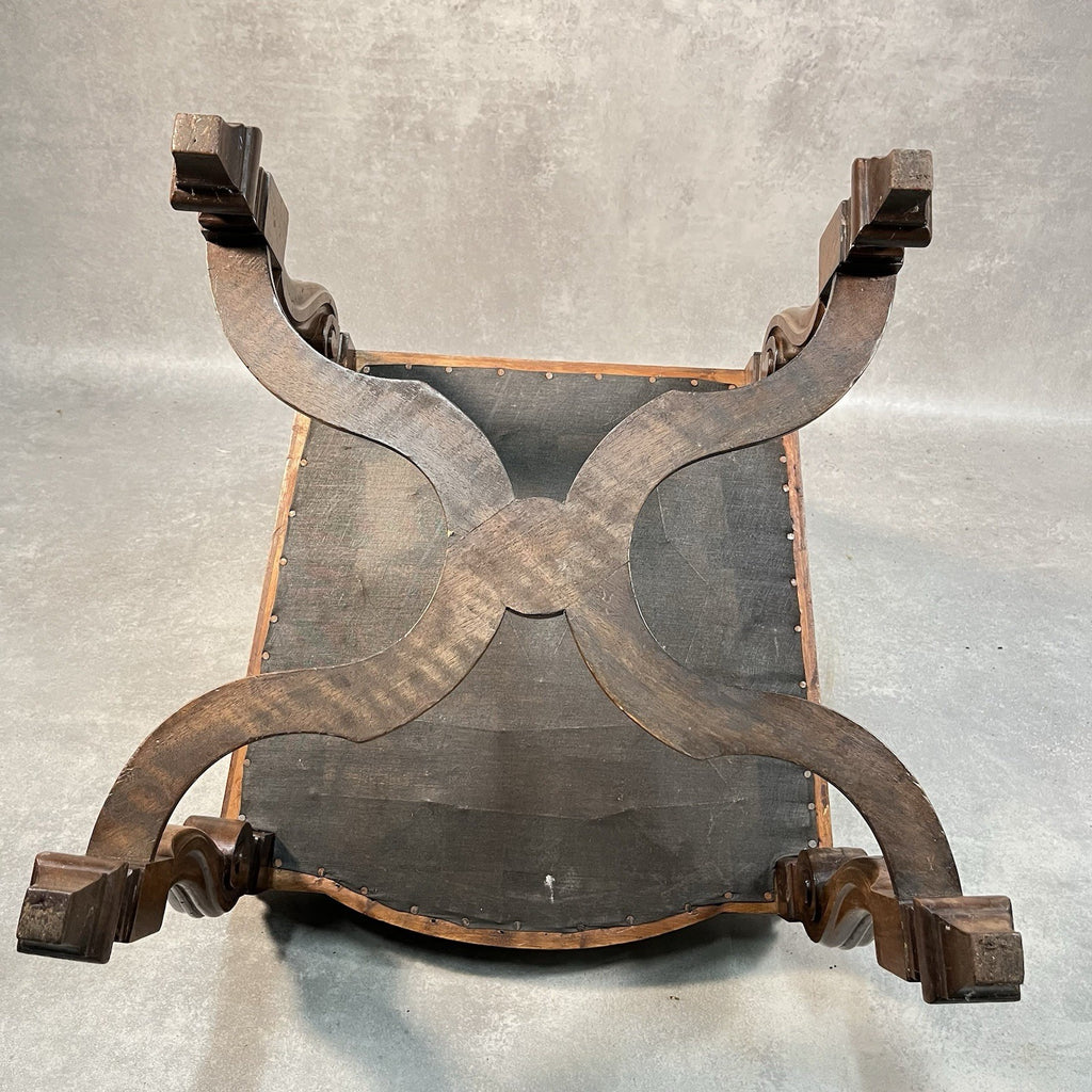 Antique Victorian Renaissance Revival Oak Hall Chair | Tooled Leather Seat & Back | c.1880s | Used