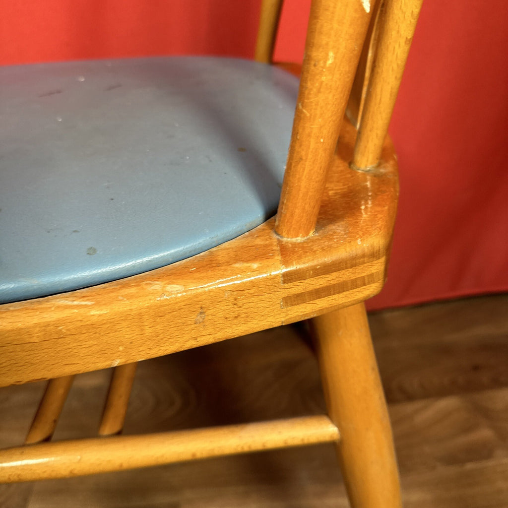 Dining Chair Mid Century Blue Vinyl Seat Cushion Made In Romania PROP