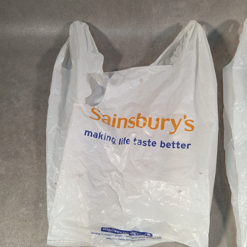 Vintage Carrier Bags Set of 4 - Morrisons, Argos, Sainsbury's, Plymco - 1990s/2000s - Prop / Collector - Used