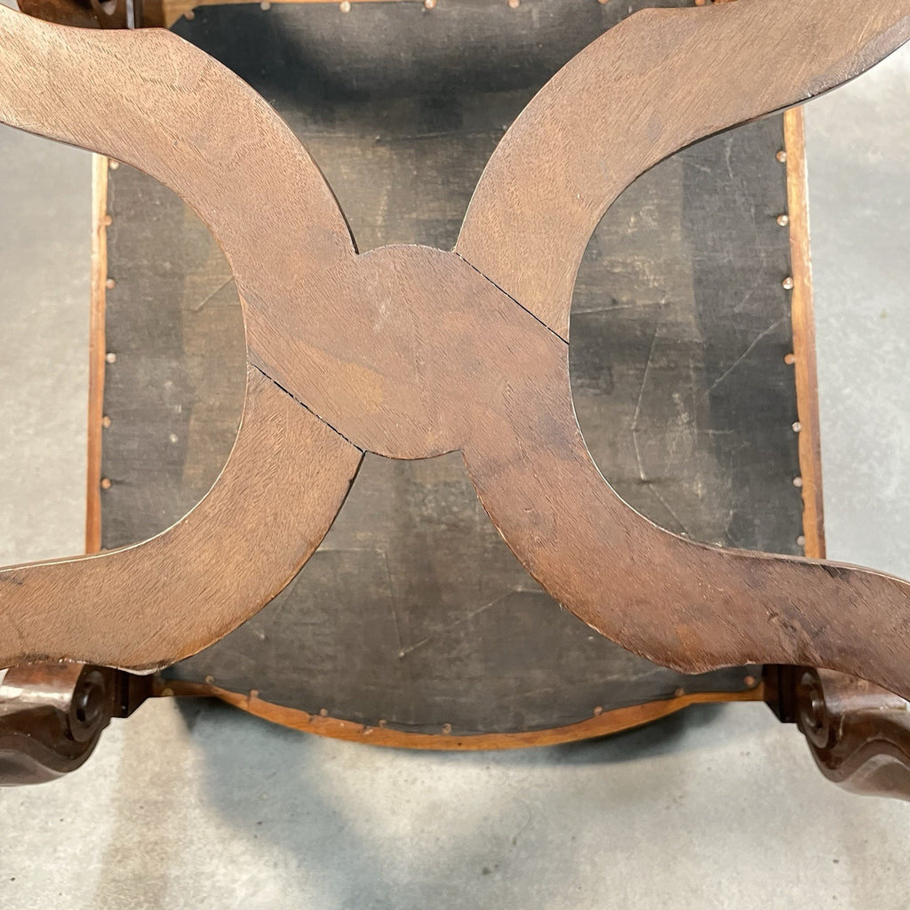 Antique Victorian Renaissance Revival Oak Hall Chair c.1880s Tooled Leather Seat
