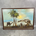 Signed Original Painting on Board | Desert Camel Scene with Travellers | J. Perkins | Framed | Used